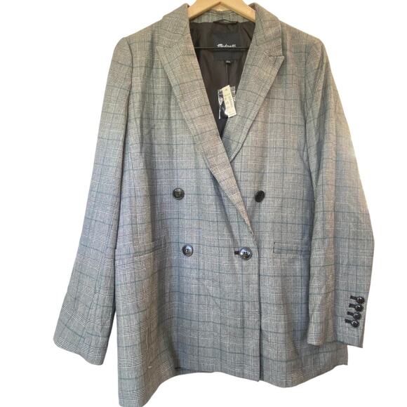 Madewell Caldwell Double Breasted Blazer Peaked Lapel Edition Suiting Glen Plaid - Picture 4 of 9